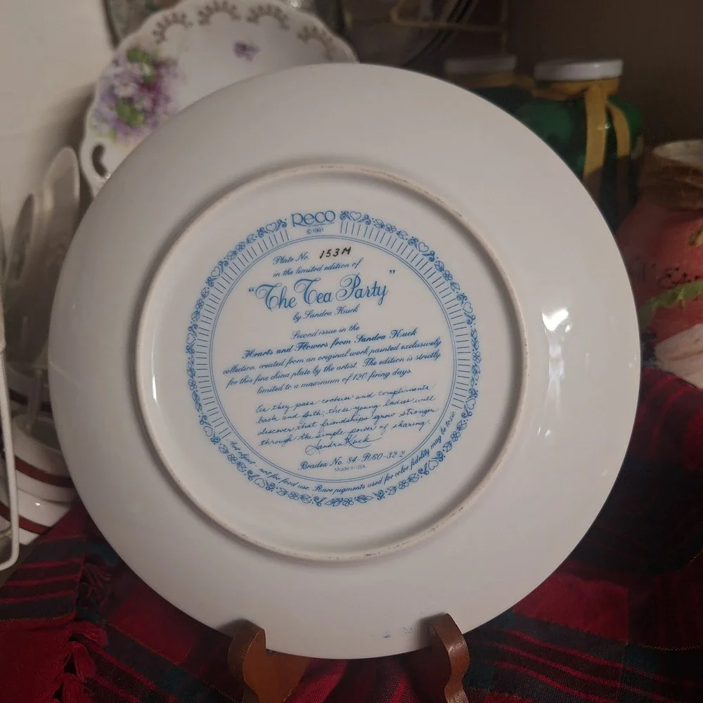 Sandra Kuck The Tea Party Reco 1991 Collector Plate Hearts and Flowers 153M